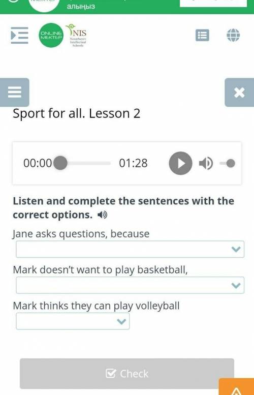 Sport for all. Lesson 2Listen and complete the sentences with the correct options. ​