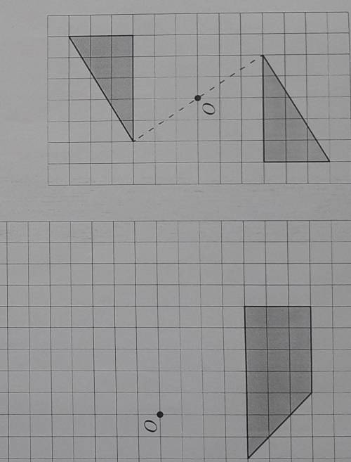 На рисунке 1 показаны фигуры, симметричные относительно точки О. На рисунке 2 показана фигура и точк