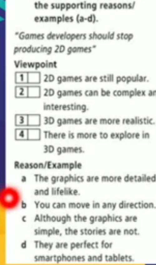 Read the essay topic and match the viewpoints (1-4) to the supporting reasons/ examples (a-d).​