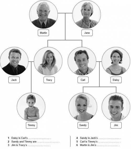 Look at the family tree. Complete the sentences (1-6)