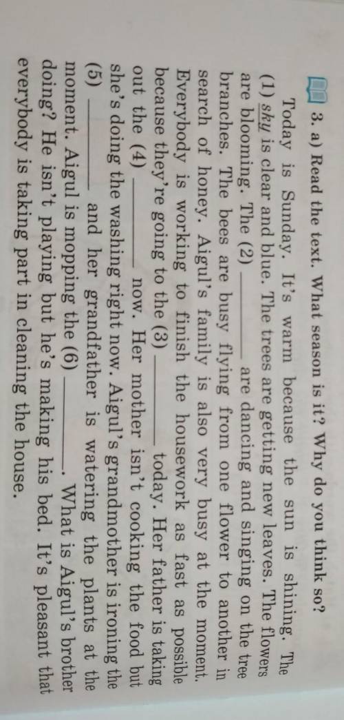 3. a) Read the text. What season is it? Why do you think so? Today is Sunday. It's warm because the