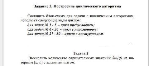 Составить блок схему для задачи с циклическим алгоритма, используя цикл с предусловием