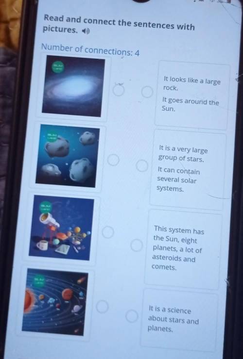 Read and connect the sentences with pictures.Number of connections: 4It looks like a largerock.It go