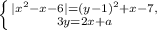 \left \{ {{|x^2 - x - 6| = (y - 1)^{2} + x - 7,} \atop {3y = 2x + a}} \right.