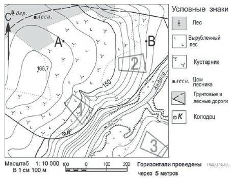 В каком направлении от домика лесника находится точка с высотой 166,7?