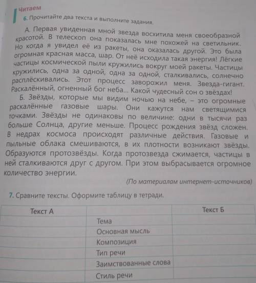 Сравните тексты. Оформите таблицу в тетради. Текст Б1)Тема2)Основная мысль3)Композиция4)Тип речи5)За