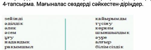 4-тапсырма. Мағыналас сөздерді сәйкестен-діріңдер.​