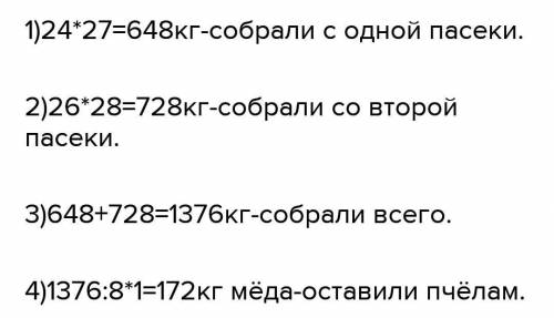 С одной пасики получили от 24 ульев по 27 кг мёда. С другой пасики палучили от 26 кг мёда по 28 кг м