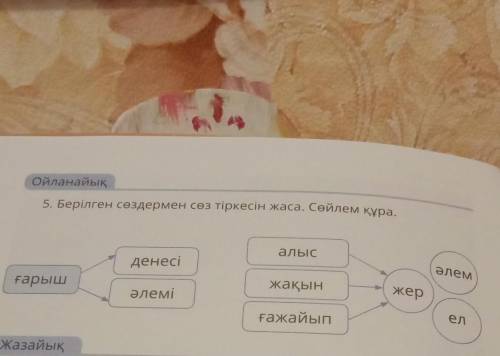 Ойланайық 5. Берілген сөздермен сөз тіркесін жаса. Сөйлем құра.әлемалысденесіжержақынелғарышәлеміғаж