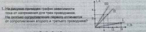 На рисунке приведен график зависимости тока от напряжения для трех проводников. На сколько сопротивл