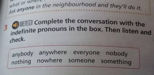 Complete the conversation with the indefinite pronouns in the box. Then listen andcheck.anybody anyw