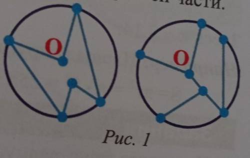 3. На рисунке 1 в каждом круге сектор рас- красьте красным цветом, а сегмент - синим.Точка 0-центр к