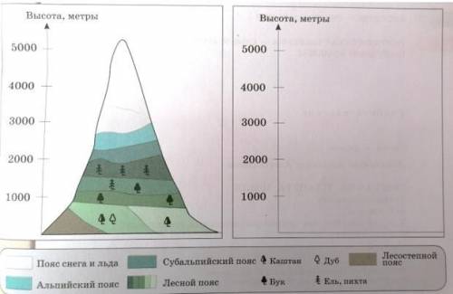 1. Постройте схему высотной поясности гор на примере схемы высотной поясности Кавказских гор. 2. Гор