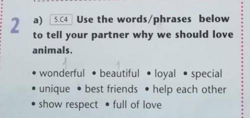 2. a) 5.C4 Use the words/phrases belowto tell your partner why we should loveanimals.• wonderful • b