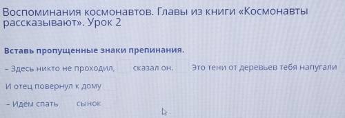 Воспоминания космонавтов. Главы из книги «Космонавты рассказывают». Урок 2Вставь пропущенные знаки п