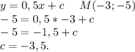 y=0,5x+c\ \ \ \ M(-3;-5)\\-5=0,5*-3+c\\-5=-1,5+c\\c=-3,5.