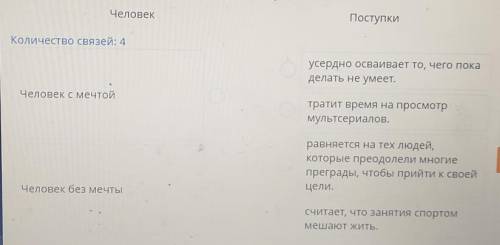 Распредели в две группы поступки человека, у которого есть мечта, от поступков человека, у которого