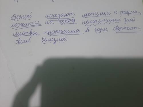 Выполните синтаксический разбор предложений: Весной исчезают метели и стужа, ложится на город немысл