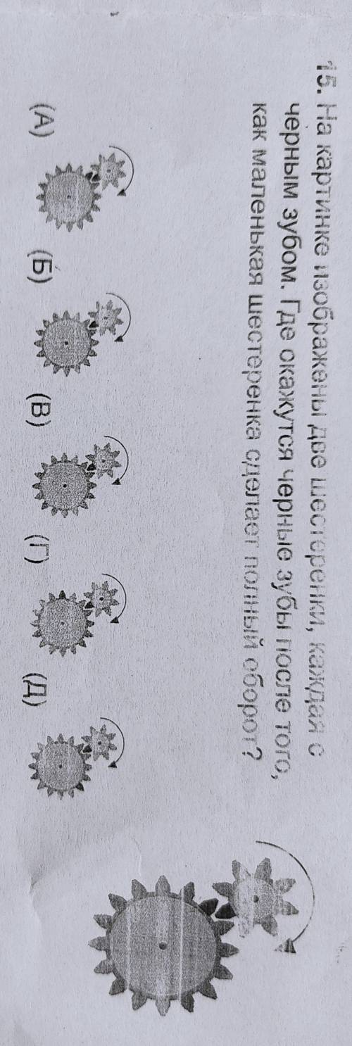 На картинке изображены две шестеренки каждая с чёрным зубом где окажутся чёрные зубы после того как