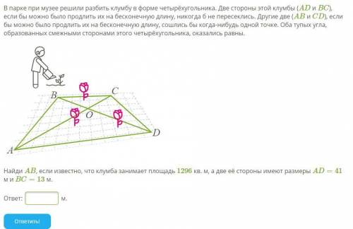 В парке при музее решили разбить клумбу в форме четырёхугольника. Две стороны этой клумбы (AD и BC),