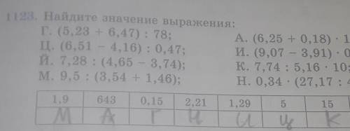 1123.Найдите значение выражения:К.7,74:5,16×10Н.0,34×(27,17:4,18)​