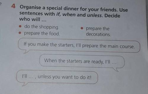 4 Organise a special dinner for your friends. Use sentences with if, when and unless. Decidewho will