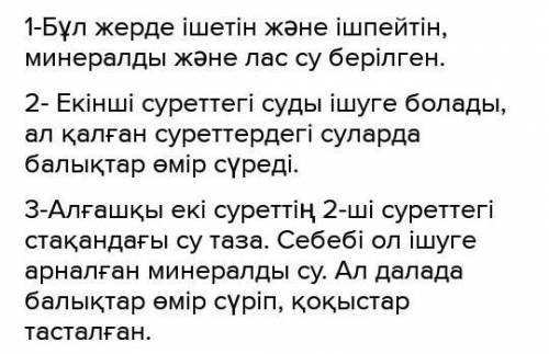 Суреттерге қара. Сұрақтарға қысқаша жауап бер. Тапсырмада неше сурет берілген? Бірінші суретте неше