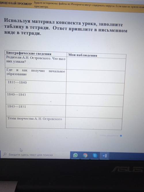 Используя материал конспекта урока заполните таблицу в тетради .ответ пришлите в письменном виде