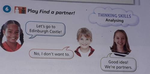 6 Play Find a partner! THINKING SKILLSAnalysingLet's go toEdinburgh Castle!No, I don't want to.Good