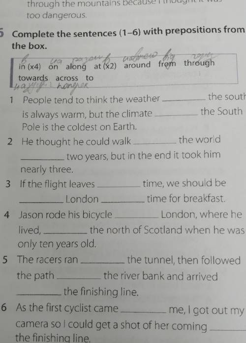 Complete the sentences (1-6) with prepositions from the box​