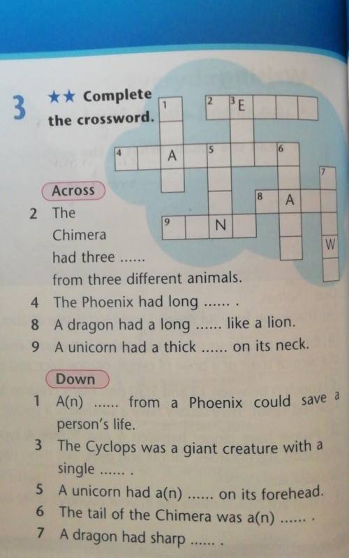 5 E** Completethe crossword.$Across2 TheNChimerahad threefrom three different animals.4 The Phoenix