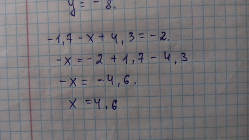 -1,7-(x-4,3)=-2 Розв'яжи рівняння спростивши спочатку вираз у його лівій частині