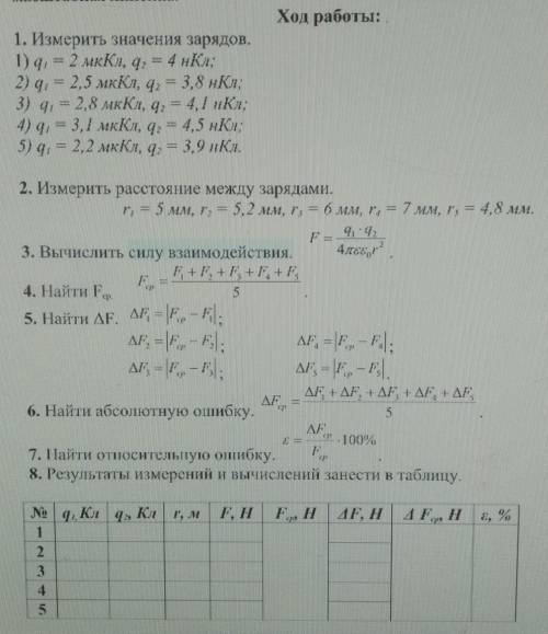 Сделать с 1 по 7. Если что в первом просто перевести в Кл (кулоны),а в 2 в метры.Формулы даны!(для р