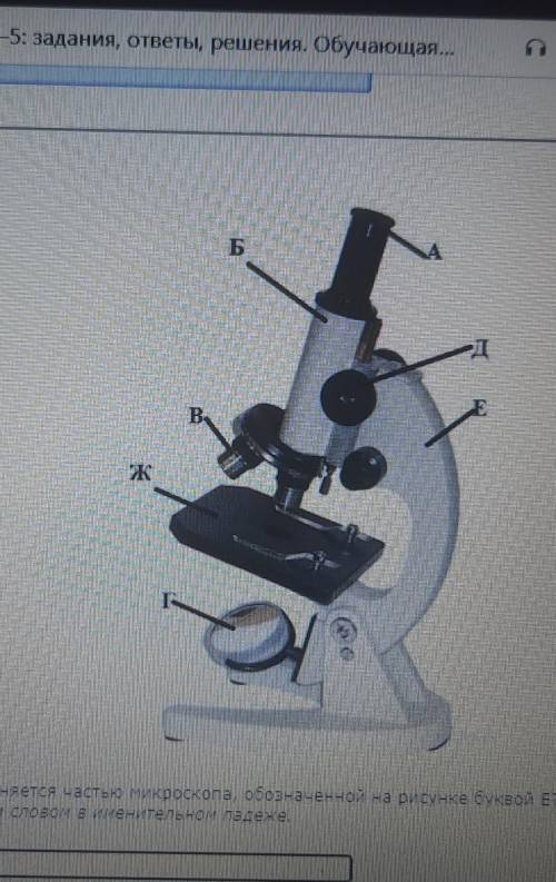 Какая функция выполняется часть микроскопа, обозначенные на рисунке буквой е?​