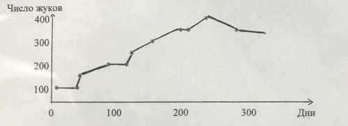 Рассмотрите график, показывающий численность мучных жуков в 10г семян пшеницы, находящийся в зернохр