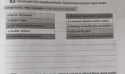 Uneşte prin linii căsuţele potrivite. Construieşte enunţuri după model.​