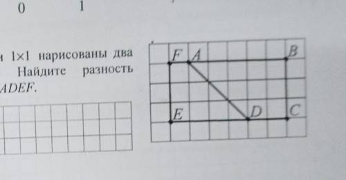 На клетчатой бумаге с размером клетки 1х1 нарисованы два четырёхугольника: ABCD ADEF. . Найдите разн