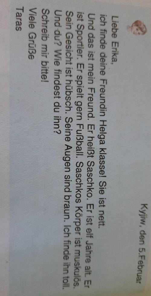 B. Lies die Aussagen. Sind sie richtig oder falsch? Sage. 6. Taras findet ihn unsympathisch. з німец