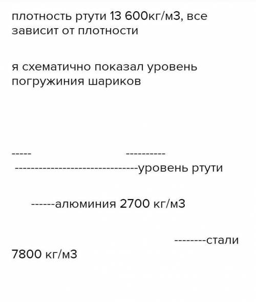 В сосуд с ртутью поместили алюминиевый , стальной и платиновый шарики одинакового объема. Сделайте р