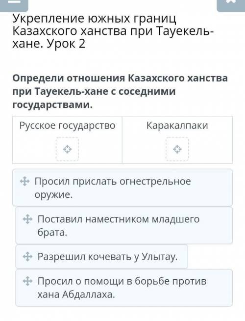 Укрепление южных границ Казахского ханства при Тауекель-хане. Урок 2 Определи отношения Казахского х