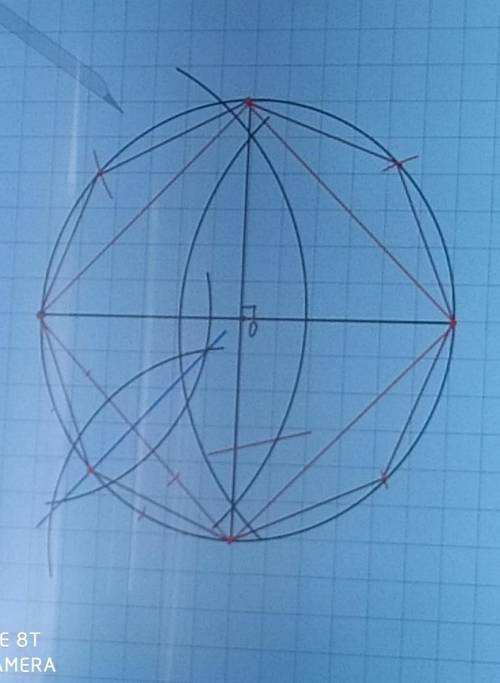 Опишите построение шестиугольника вписанного в окружность подробно​