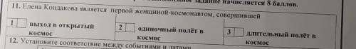 11. Елена Кондакова является первой женщиной-космонавтом, совершившей 312выход в открытыйкосмосодино