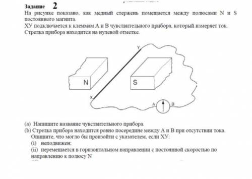 На рисунке показано, медный стержень помещается между полюсами N и S постоянного магнита. ХУ подключ