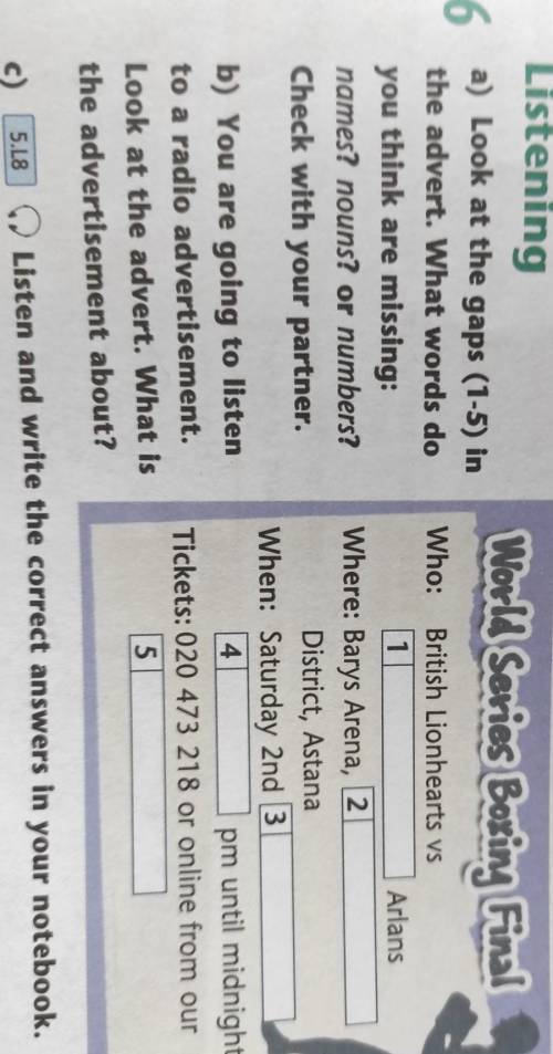 World Series Boxing Final 6Listeninga) Look at the gaps (1-5) inthe advert. What words doyou think a