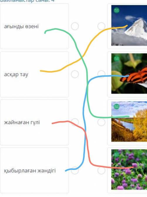 Сөздерді мағынасына қарай суреттермен сәйкестендір. Байланыстар саны:4 ағынды өзені асқар тау жайна