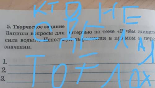 5. Творческое задание Запиши вопросы для интервью по теме «В чем живительнаясила воды?». Используй в