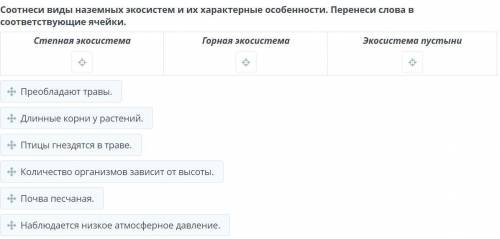 Естествознание. Виды экосистем. Урок 1 Соотнеси виды наземных экосистем и их характерные особенности