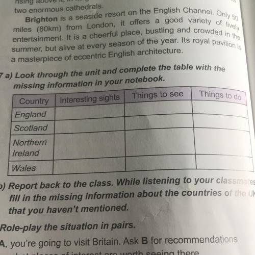 7 a) Look through the unit and complete the table with the missing information in your notebook. таб