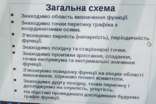 До іть будь ласка дослідити функцію за даною схемою