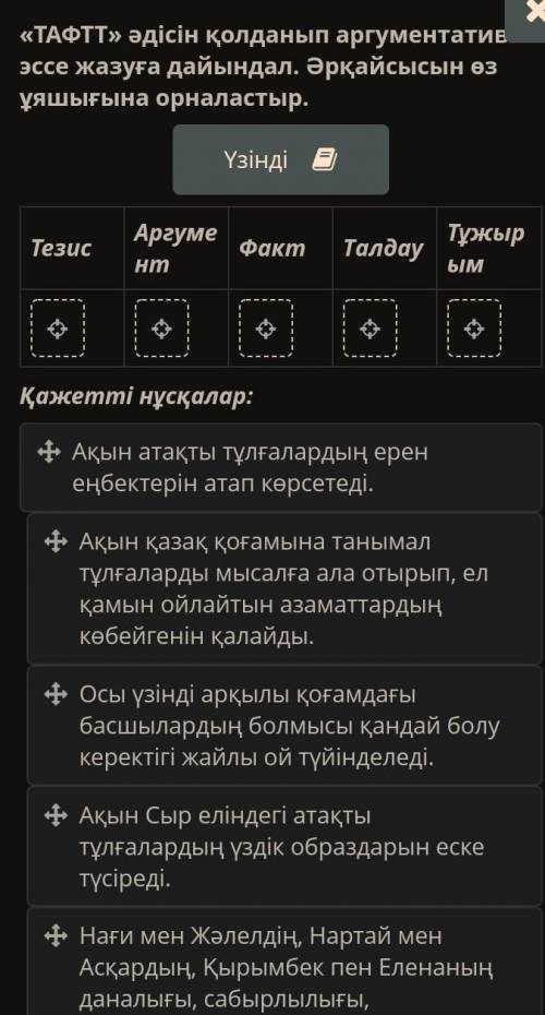 Жансая мен Бексұлтан айтысы «ТАФТТ» әдісін қолданып аргументативті эссе жазуға дайындал. Әрқайсысын